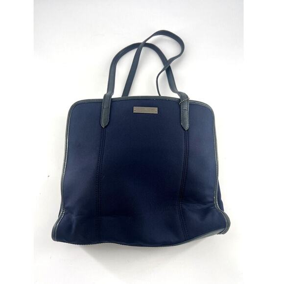 Vintage Coach Tote Bag Navy Blue Purse Shoulder Zipper Pockets Stretchy Fabric - Picture 1 of 16